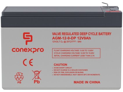 Batéria Conexpro AGM 12V, 9Ah, 10 rokov, Faston 6,3mm, hlboký cyklus