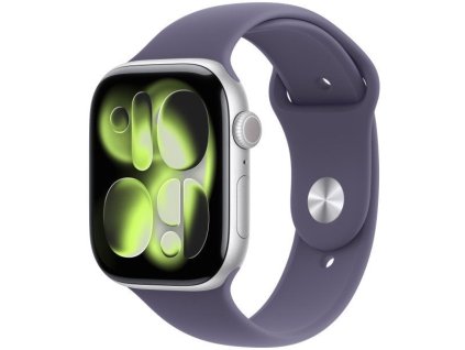 Apple Watch Series 11 GPS 42 mm Strieborné hliníkové puzdro s fialovým športovým remienkom - S/M