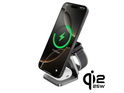 Magnetická bezdrôtová nabíjačka Cubenest Qi2.2 3v1 SQ312 Ultra Grey