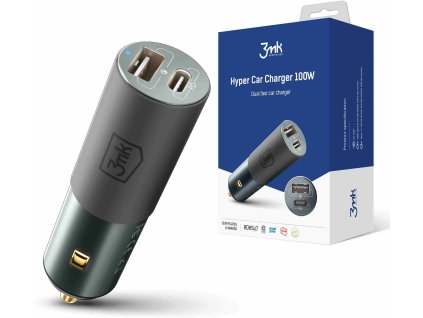 3mk nabíjačka do auta - Hyper nabíjačka do auta 100 W, 1x USB + 1x USB-C (PD)