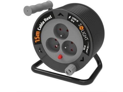 Solight bubnový predlžovací kábel 15 m, 3 zásuvky, čierny kábel, 3x 1,0 mm2