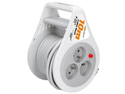 Predlžovací kábel Solight bubon 10 m, 3 zásuvky, sivý kábel, 3x 1,5 mm2