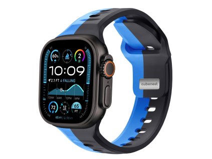 Prémiový silikónový náramok Cubenest BLACK s modrou farbou (42-49 mm)
