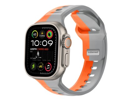 Prémiový silikónový náramok Cubenest LUNAR GREY s oranžovou (42-49 mm)
