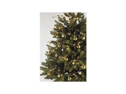 LED vianočná girlanda - zlaté gule s hviezdami, 1,9 m, 2x AA, vnútorná, teplá biela, časovač