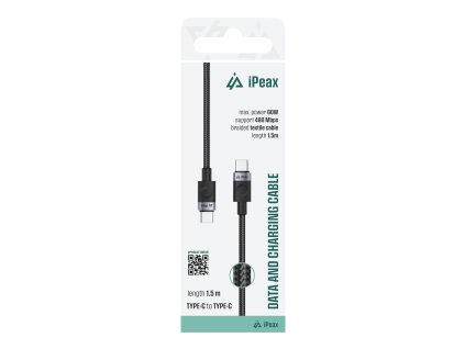 iPEAX TEXTILNÍ KABEL USB-C / USB-C 1,5M, USB 2.0 ČERNÝ