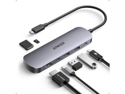 Dokovací stanice 7v1 Anker Nano 100W 2xUSB-C, 2xUSB, 1xHDMI, SD/microSD slot šedá