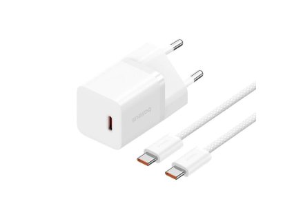 Nabíječka do sítě Baseus GaN5 30W s USB-C/USB-C kabelem 100W 1m, 1xUSB-C bílá