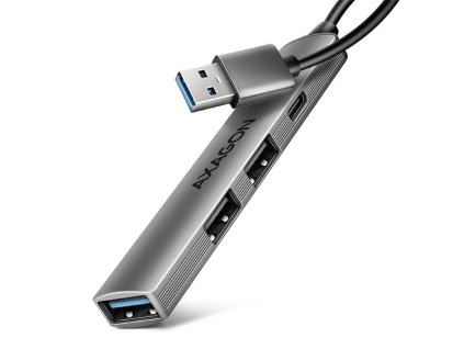AXAGON HUE-STA, 4x USB ALU STRIP hub, 1x USB-A 5Gbps, 2x USB-A & 1x USB-C 480Mbps, kabel USB-A 12cm