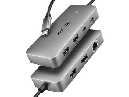 AXAGON HMC-CUB83X2, USB 10Gbps hub, 2x USB-A, USB-C, HDMI & DP 4k/144Hz, RJ-45 GLAN, PD 100W, kabel USB-C 15cm