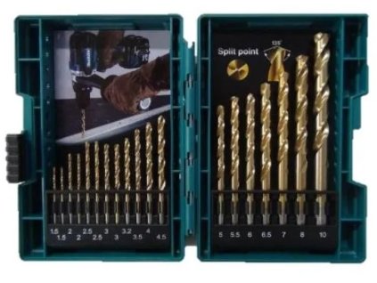 Makita D-67527 sada vrtákov do kovu HSS-TiN 1,5;2;2,5;3 a 3,2;3,5;4;4,5;5;5,5;6;6,5;7;8;10mm, 19ks