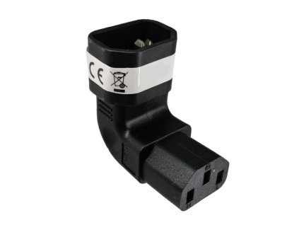 Vertikálny uhlový adaptér IEC C13 samica na IEC C14 samec, napätie 230 V, max. prúd 10 A