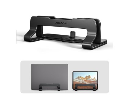 AXAGON STND-VB, vertikálny hliníkový stojan pre notebooky 10"-17,3, nastaviteľné rozstupy, čierny