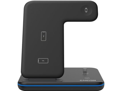 Bezdrôtová nabíjačka CANYON WS-302B, 3v1, vstup 9V/2A, 12V/2A, výstup 15W/10W/7,5W/5W, typ C na USB-A, čierna