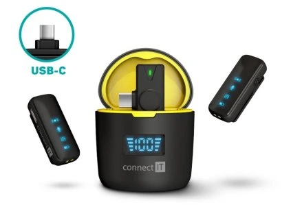 CONNECT IT Bezdrôtový mikrofón ClipMic Pro USB-C set ČIERNY