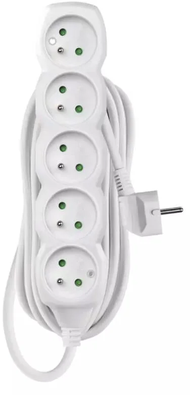 EMOS Predlžovací kábel 5 zásuviek 5 m, biely, PVC, 1,5 mm2