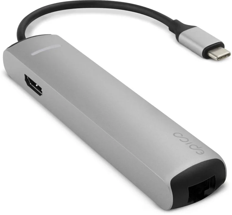 Epico USB-C HUB SLIM (4K HDMI a Ethernet) - strieborný, čierny kábel
