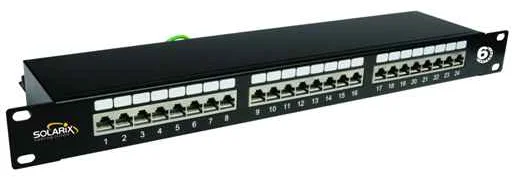SOLARIX patch panel, CAT6, 24 x RJ45, STP, čierny, 1U SX24-6-STP-BK