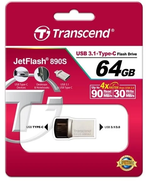 Transcend JetFlash 890S 64GB USB 3.1 OTG TS64GJF890S