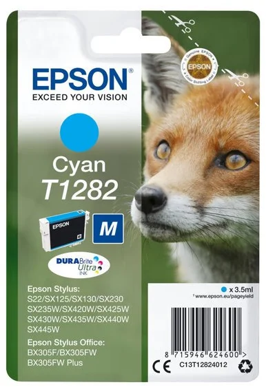 Epson T1282 Cyan 3,5ml pre Stylus S22/SX125/SX130/420W/425W, Stylus Office BX305F - originálne C13T12824012