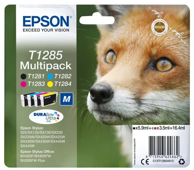 Epson T1285 Multipack (4-barevná) 16,4ml pre Stylus S22/SX125/SX130/420W/425W, Stylus Office BX305F - originálne C13T12854012