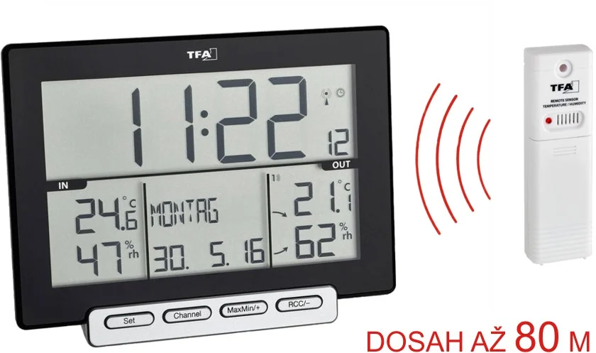 TFA Teplomer a vlhkomer s bezdrôtovým senzorom 30.3058.01 TRINITY TFA30.3058.01