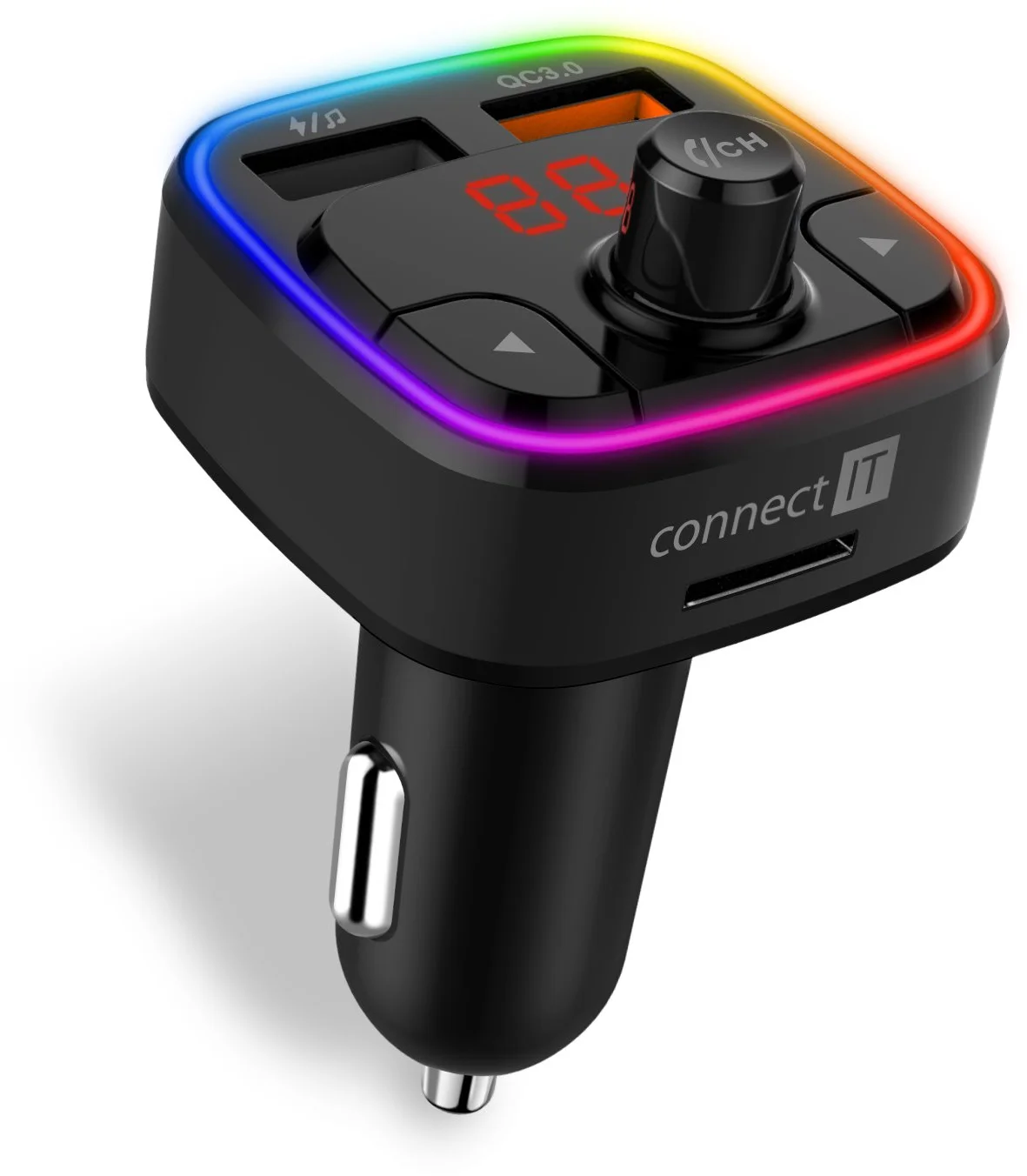 CONNECT IT CarRGB Bezdrôtový FM vysielač, 2xUSB+MicroSD, ČIERNY
