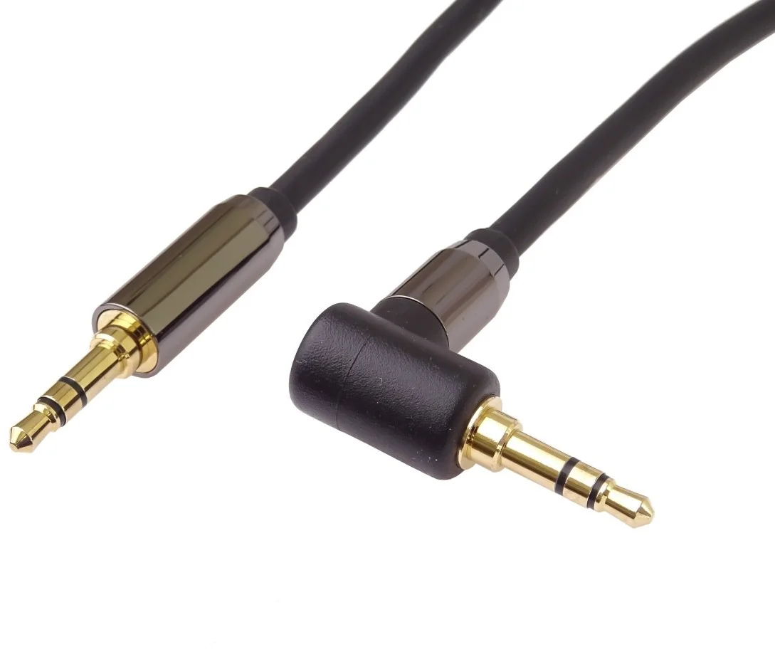 HQ tienený kábel stereo Jack 3,5 mm - Jack 3,5 mm ohnutý o 90° 3 m