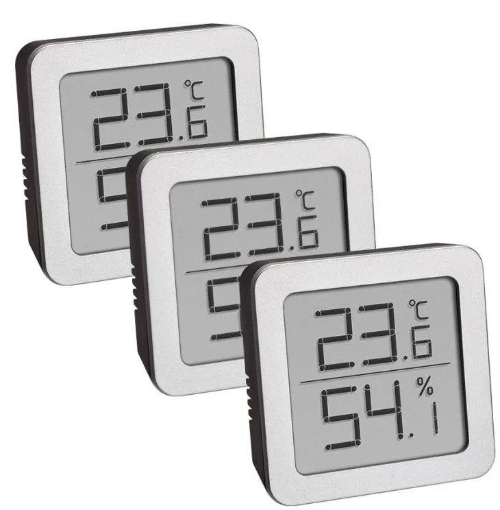 TFA 95.2019.54 - Sada 3 digitálnych teplomerov s vlhkomerom - strieborná