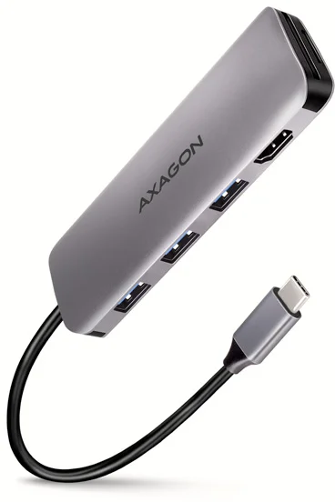 AXAGON HMC-HCR3A, rozbočovač USB 3.2 Gen 1, 3x porty USB-A, HDMI 4k/30Hz, SD/microSD, kábel USB-C 20 cm