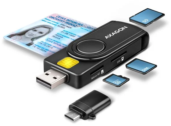 AXAGON CRE-SMP2A, USB-A PocketReader 4-slotová čítačka čipových kariet (eCard) SD/microSD/SIM