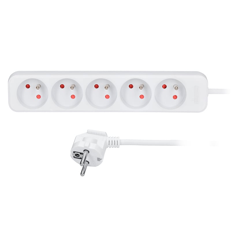 Predlžovací kábel Solight, 5 zásuviek, biely, 5 m