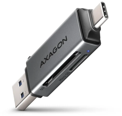 AXAGON CRE-DAC, USB-C + USB-A, 5 Gb/s - MINI čítačka kariet, 2 sloty a lun SD/microSD, podpora UHS-I
