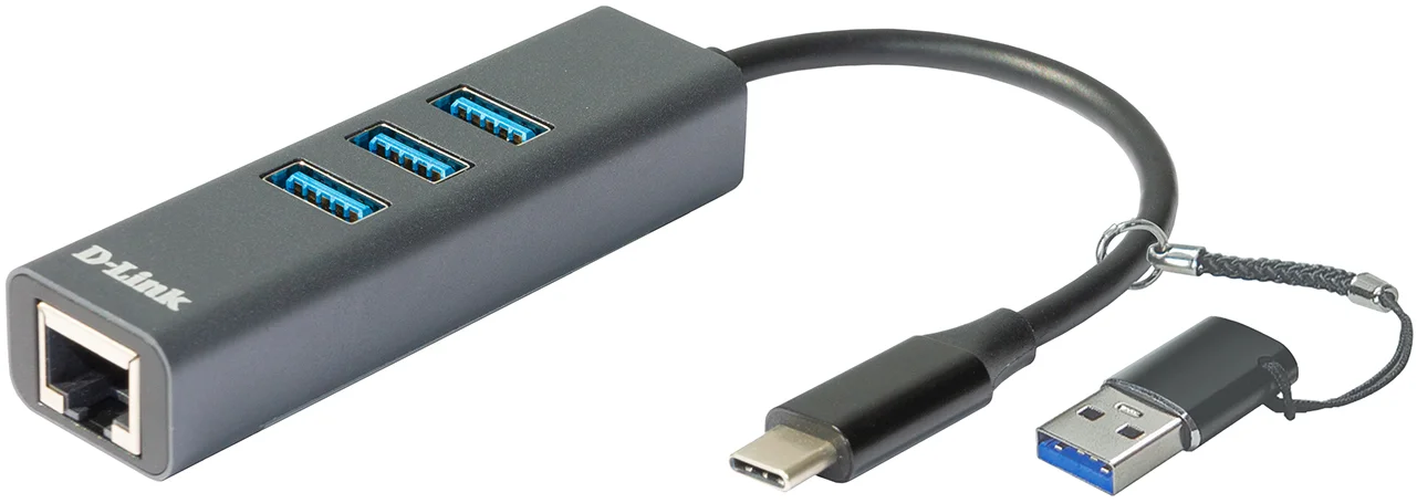 Adaptér D-Link USB-C/USB na gigabitový Ethernet s 3 portami USB 3.0 (DUB-2332)