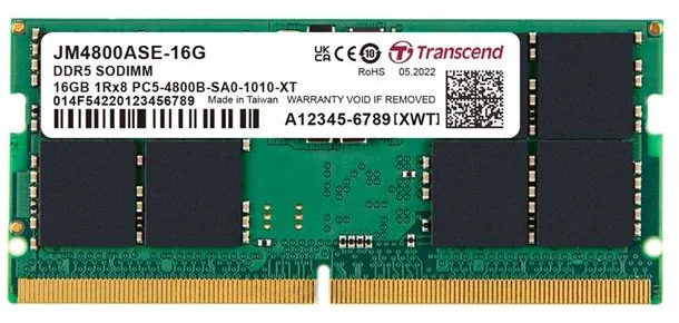 Transcend JetRam 16GB SODIMM DDR5 4800 1Rx8 2Gx8 CL40