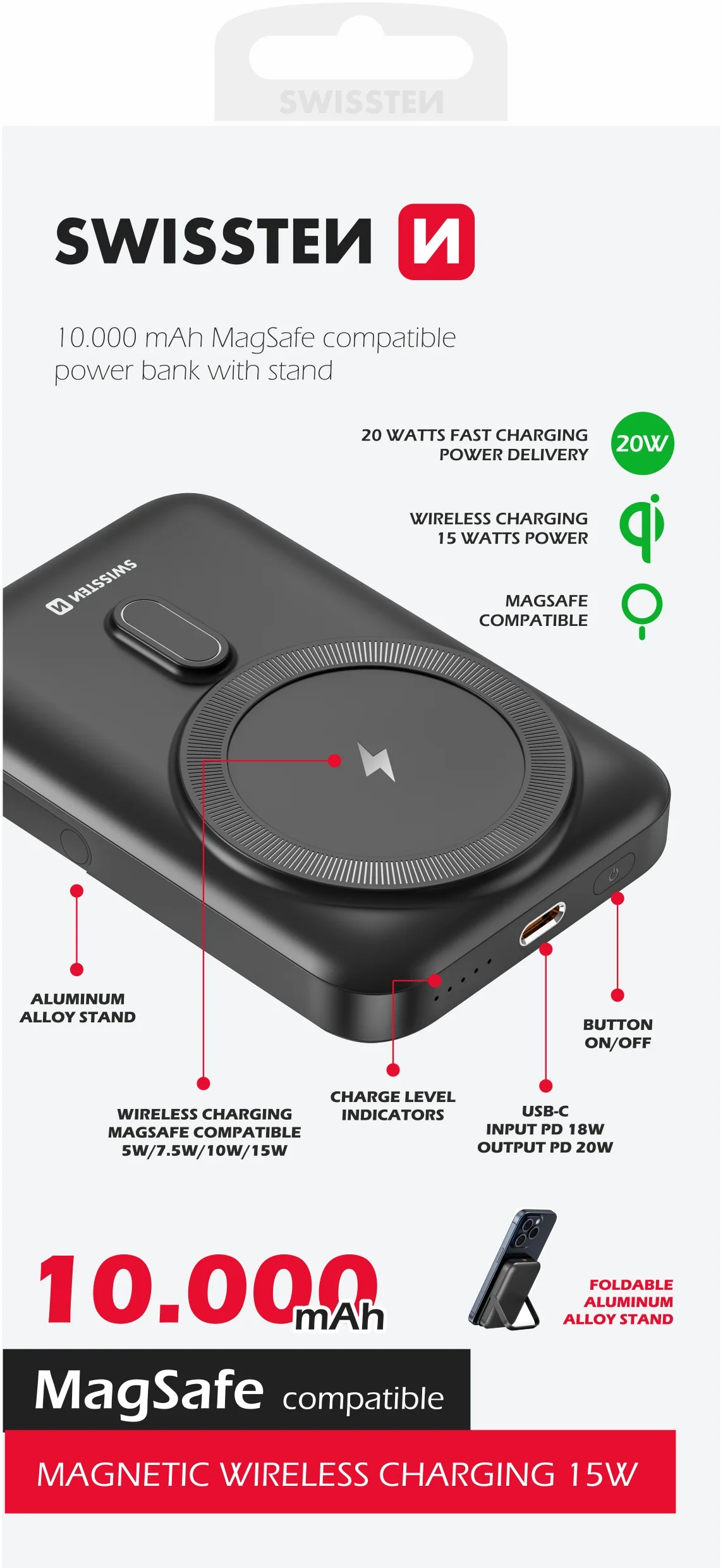 SWISSTEN powerbank PD 20W 10000 mAh (kompatibilný s MagSafe)