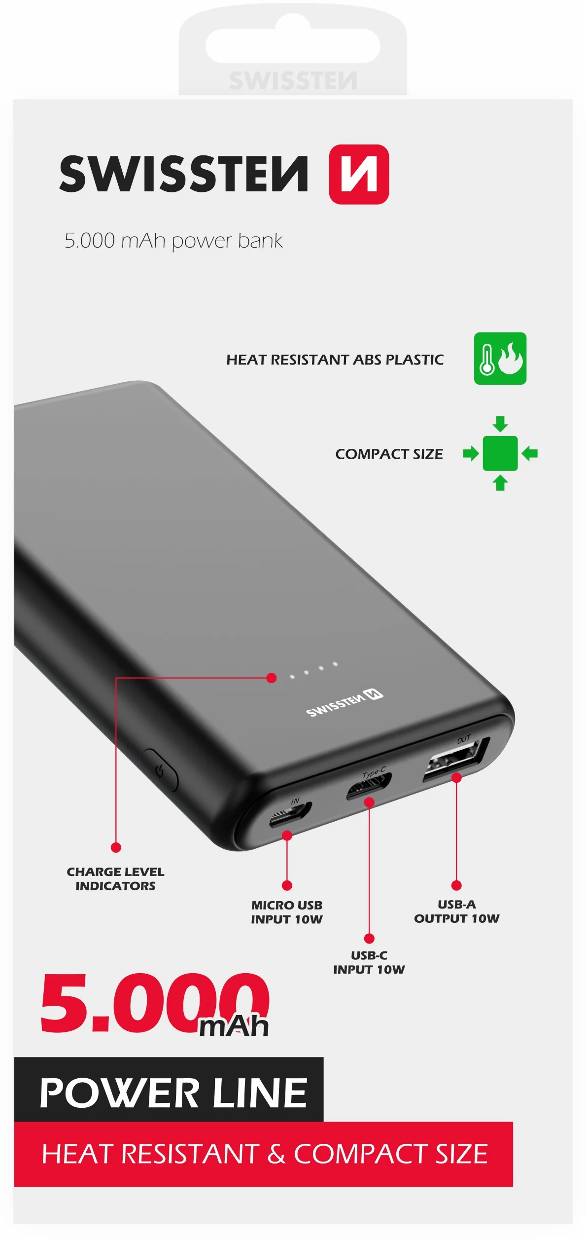 SWISSTEN Power Line powerbank 5000 mAh 10W čierna