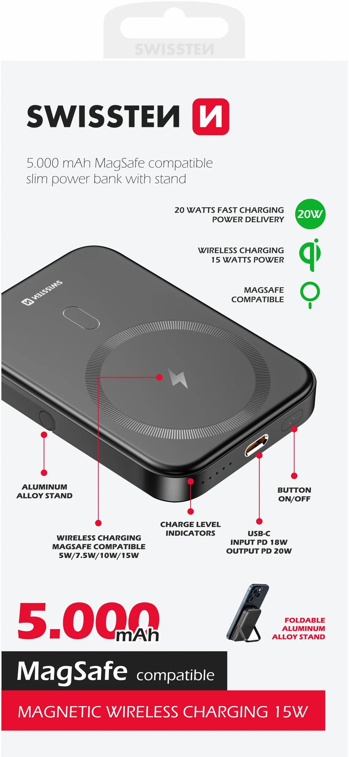 SWISSTEN powerbank PD 20W 5000 mAh (kompatibilný s MagSafe)