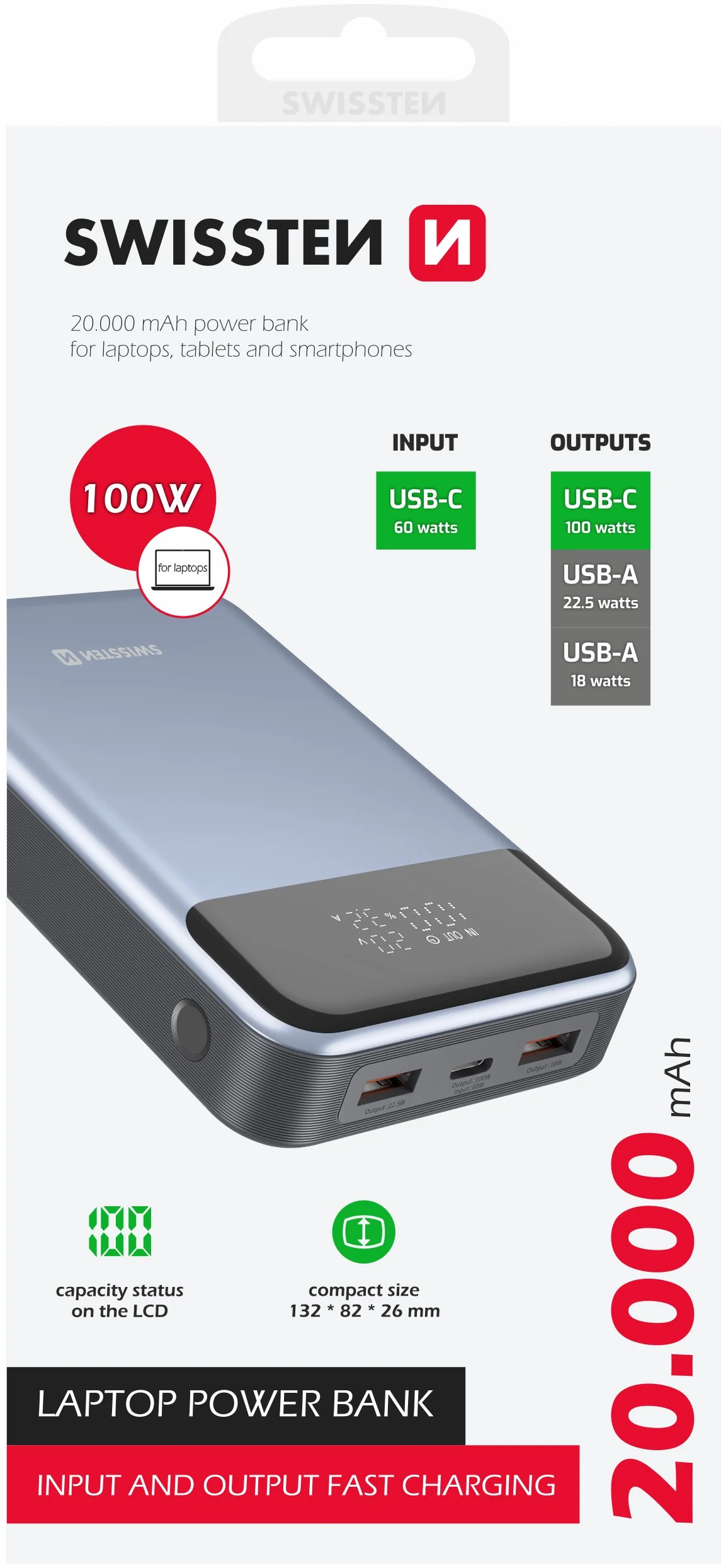 SWISSTEN powerbank 20000 mAh 100W Power Delivery pre notebooky