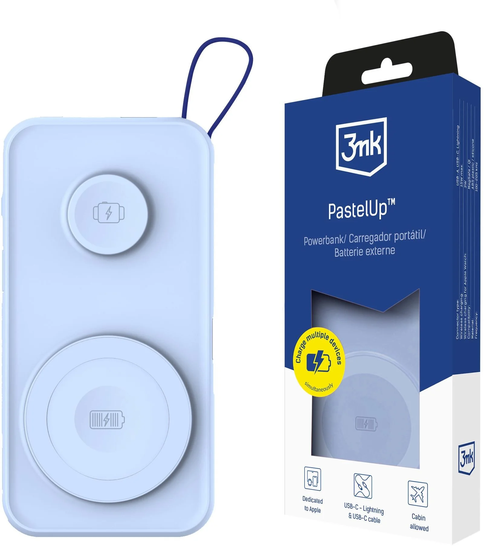 3mk PastelUp Powerbank 10 000mAh 22,5W USB 1A1C modrá