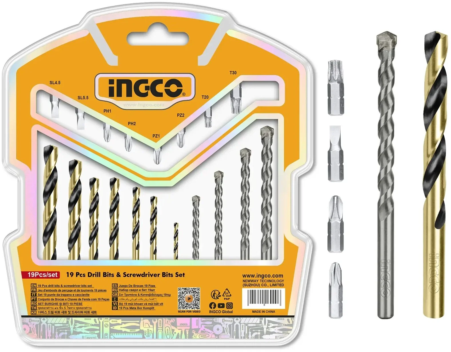 Ingco AKSDB1901 Sada vrtákov a šesťhranných bitov 19ks