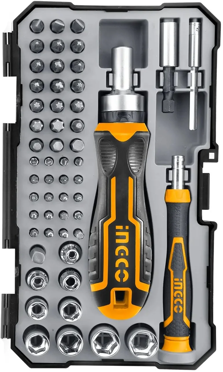 Ingco HKSDB0558 Skrutkovač s račňou + sada bitov 55ks CrV