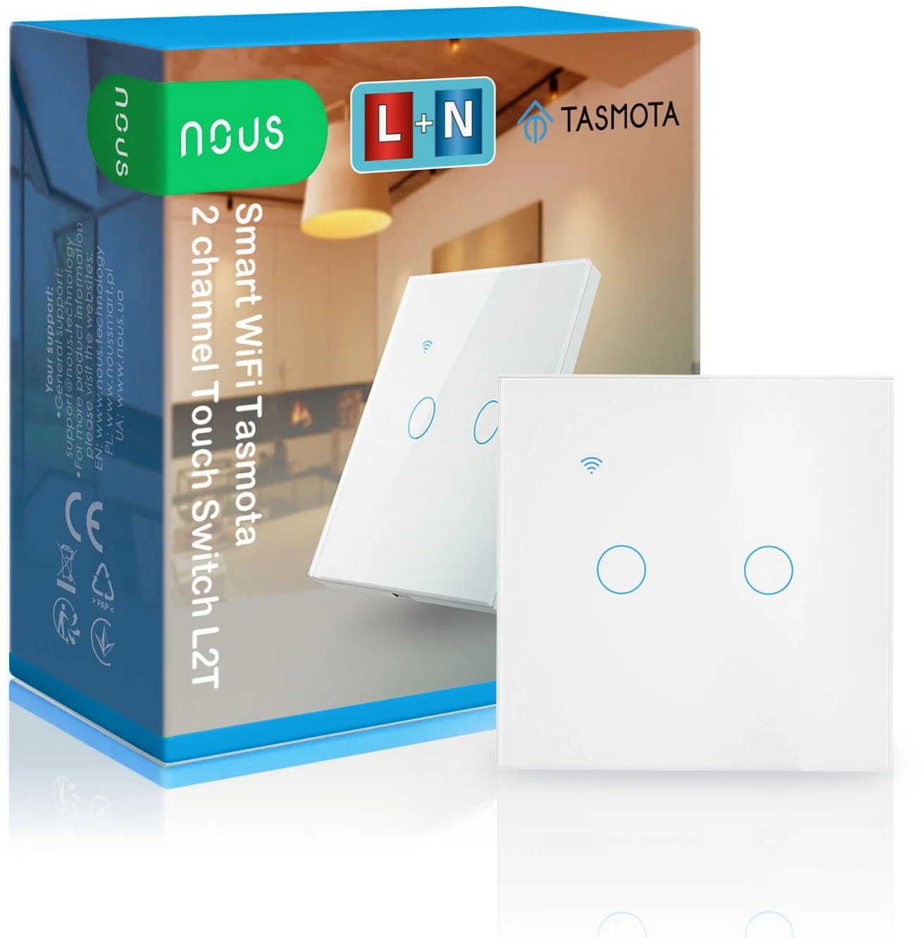 NOUS L2T WiFi Tasmota 2-kanálový spínač svetla