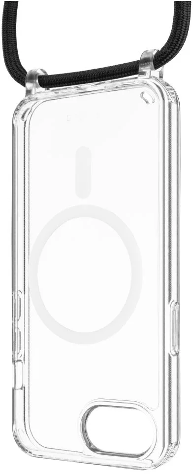 FIXED MagPure puzdro na krk s čiernou šnúrkou pre Apple iPhone 16e