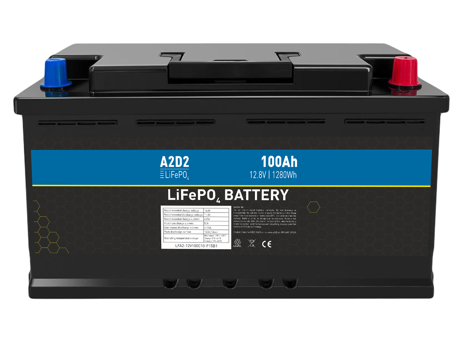 A2D2 batéria LiFePO4 12,8V 100Ah F15 Puzdro na autobatériu (REPT články)
