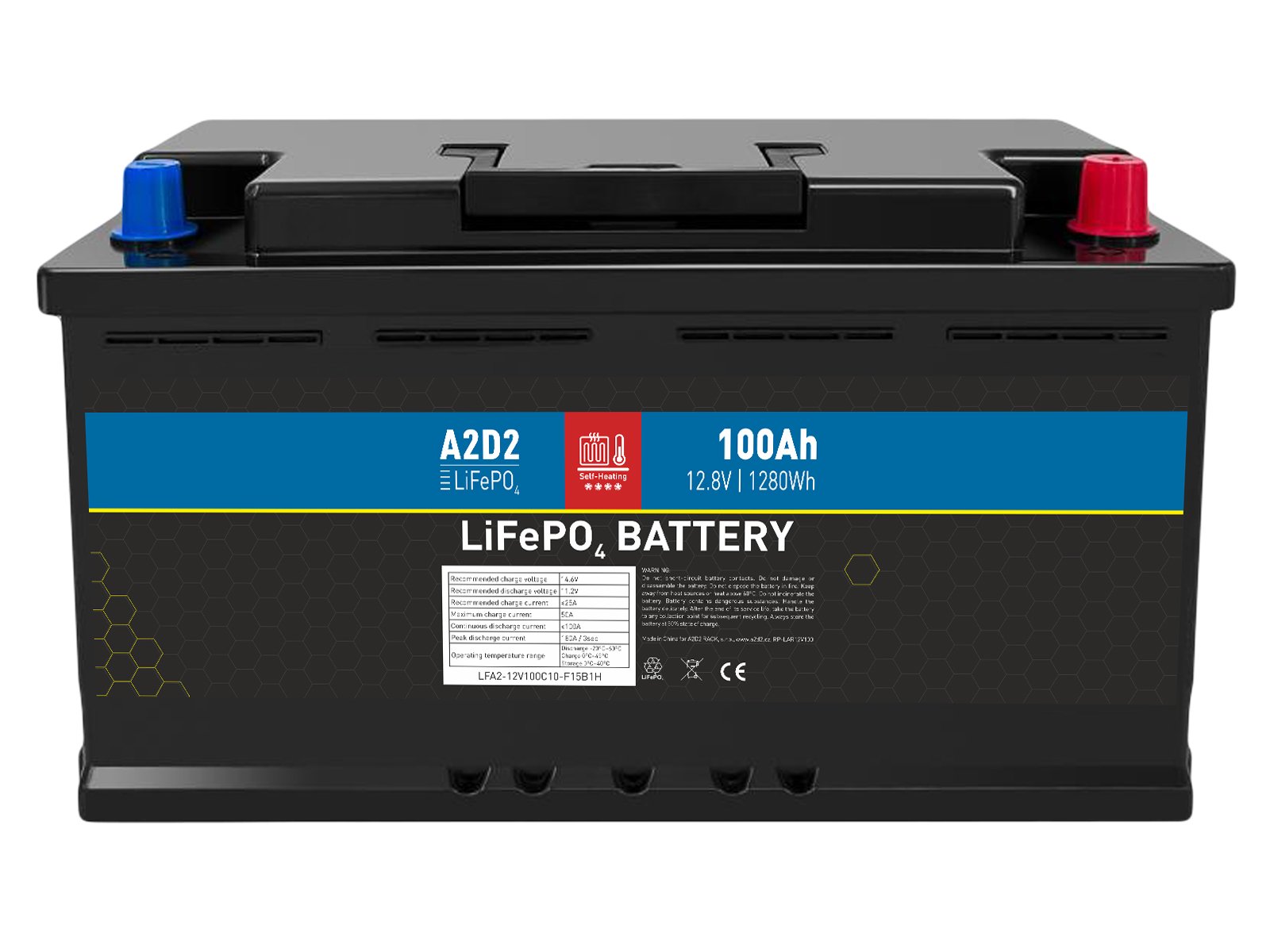 A2D2 batéria LiFePO4 12,8V 100Ah F15 SELF-HEAT Puzdro na autobatériu (REPT články)