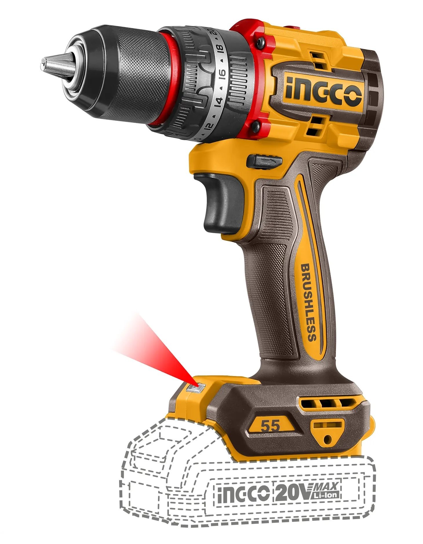 Ingco CIDLI205581 AKU skrutkovač s rázovým pohonom, 55 Nm, bez batérie a nabíjačky