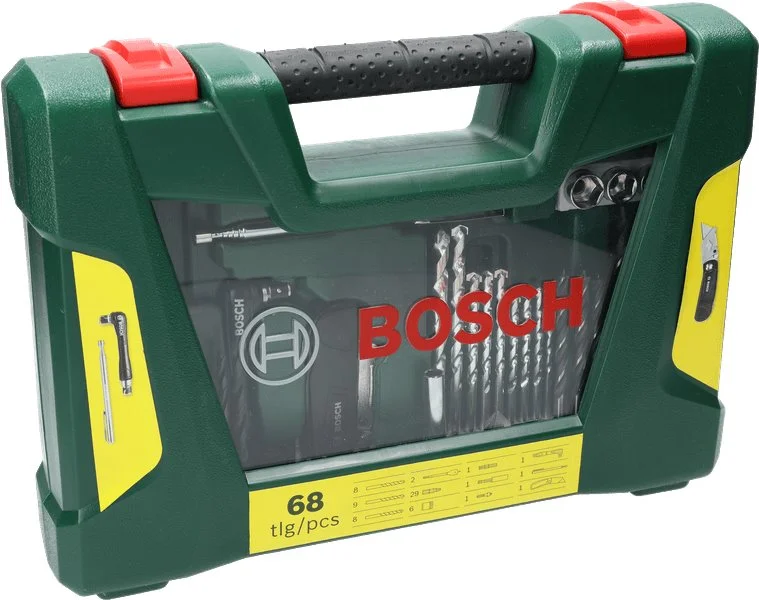68-dielna sada vrtákov a bitov Bosch V-Line so zatváracím nožom, teleskopickým magnetom a uhlovým skrutkovačom