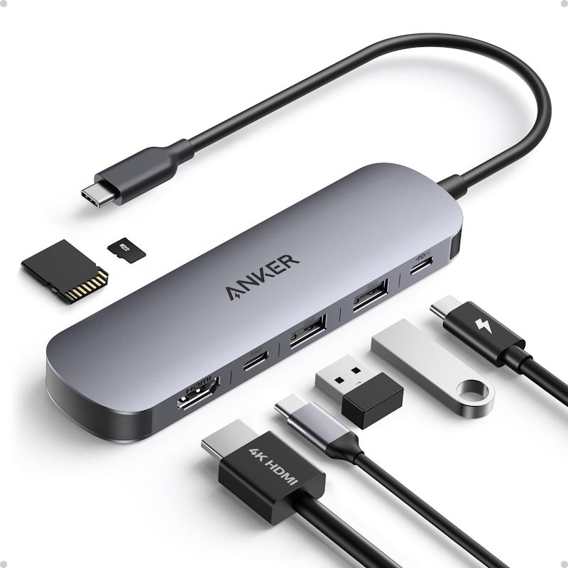 Dokovací stanice 7v1 Anker Nano 100W 2xUSB-C, 2xUSB, 1xHDMI, SD/microSD slot šedá