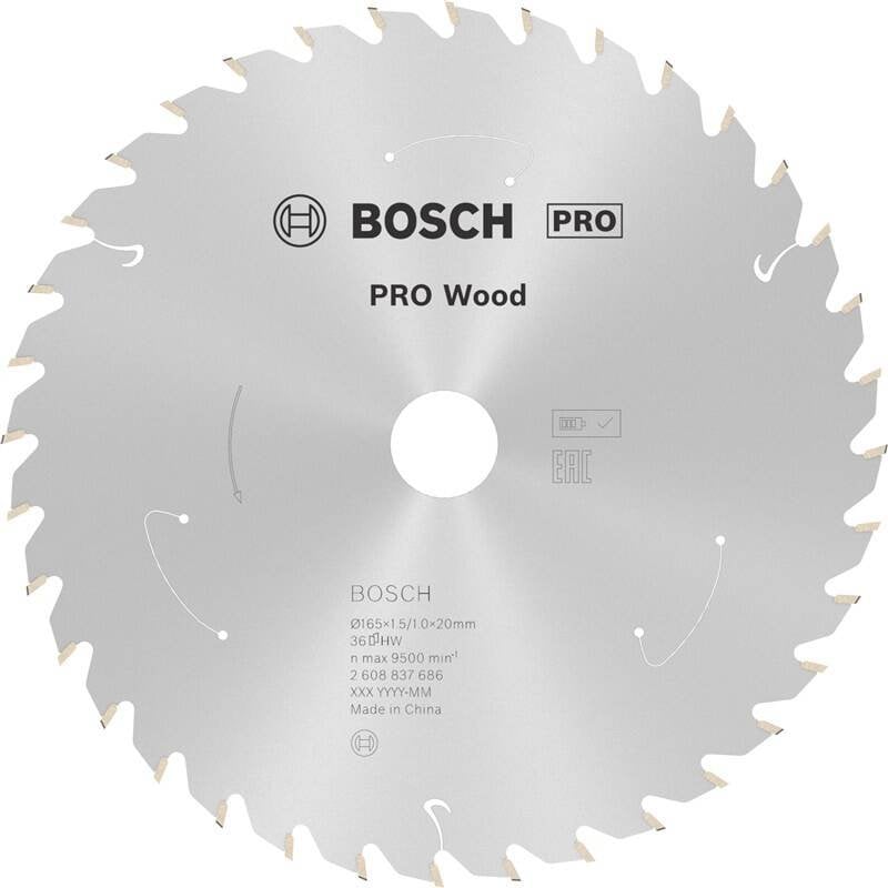 BOSCH Pilový kotouč PRO Wood cordless pro akumulátorovou okružní pilu, 165 × 1,5 × 20 mm, T36 (2.608.837.686